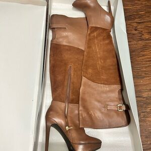 Jessica Simpson Tan and Brown Over the Knee Boots